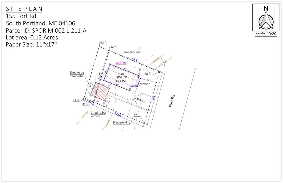 Site plan showing the ADU footprint at the rear of the lot