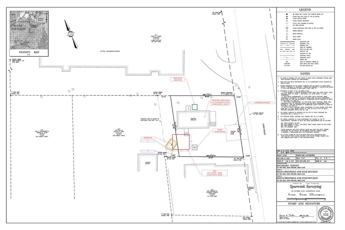 Boundary survey showing lot lines, easements and the existing dwelling
